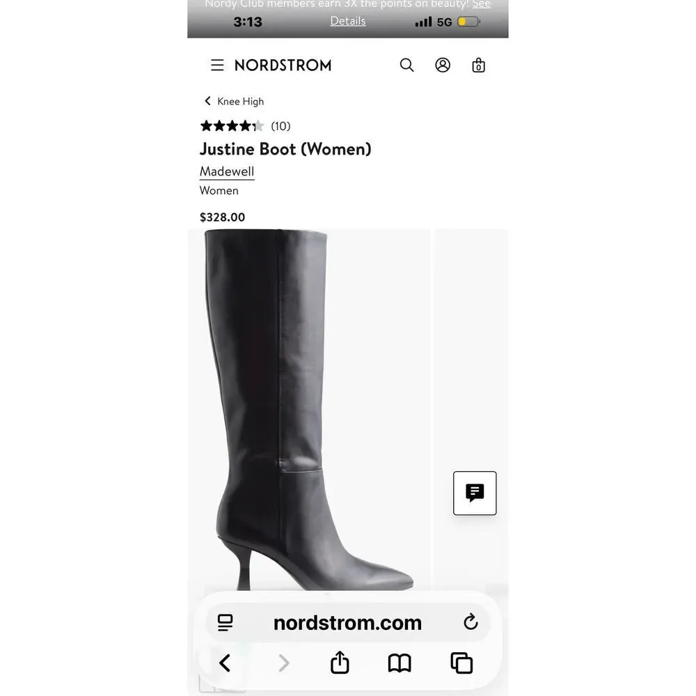Madewell Women's the Justine Knee Boot with Extended Calf True Black Size 7 NWOB